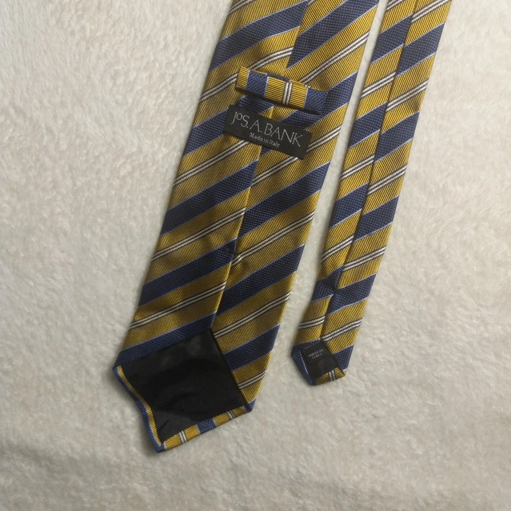 Jos. A. Bank 100% Silk Repp Neck Tie Woven Gold BLUE Stripe Made in Italy